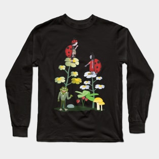 Ladybugs on flowers and a frog Long Sleeve T-Shirt